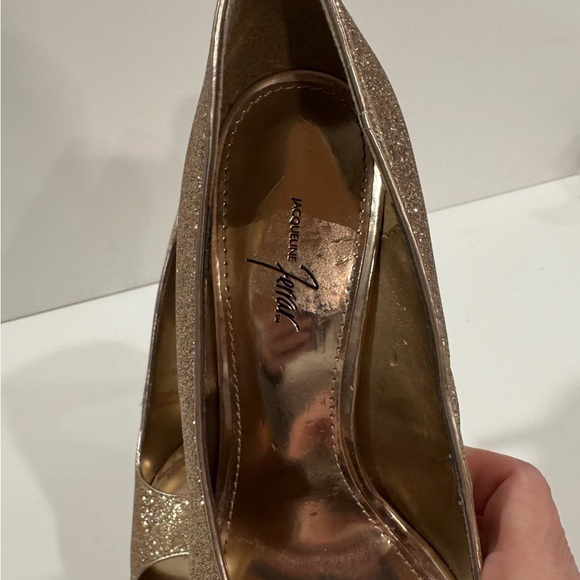 Jacqueline Ferrar Women’s Metallic Gold Glitter Peep Toe Shimmer Heel Shimmer - Picture 8 of 8